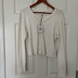 RE/DONE Hanes white long sleeve cardigan